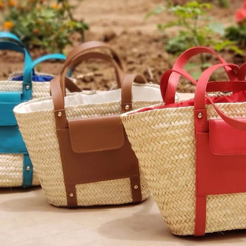 Stylish Palm Basket with Leather Mini-Pouch