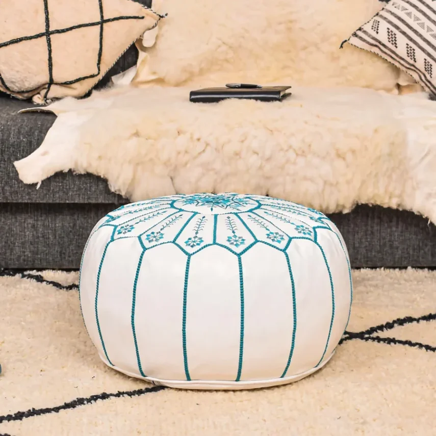 Authentic Moroccan pouf Leather Footstool Ottoman