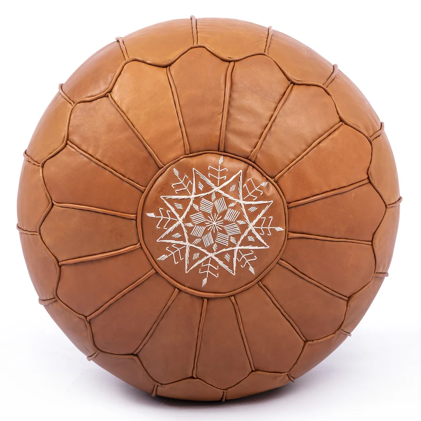Moroccan Leather Ottoman - Leather Pouf
