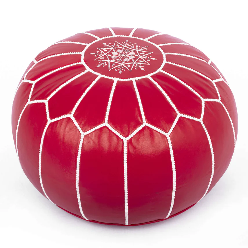 Moroccan Red Ottoman Leather Pouf