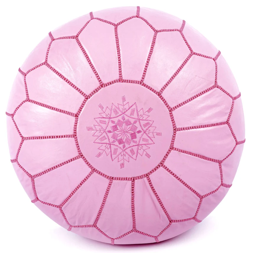 Pouf Ottoman leather pink moroccan made