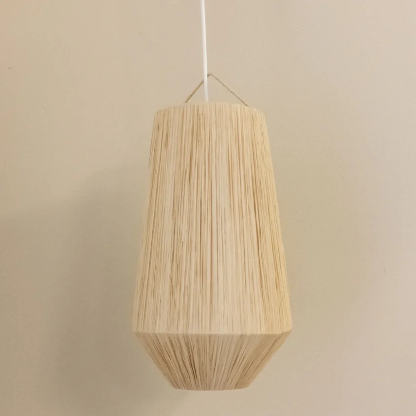 Natural Raffia Palm Hanging Lamp with Diamond Design