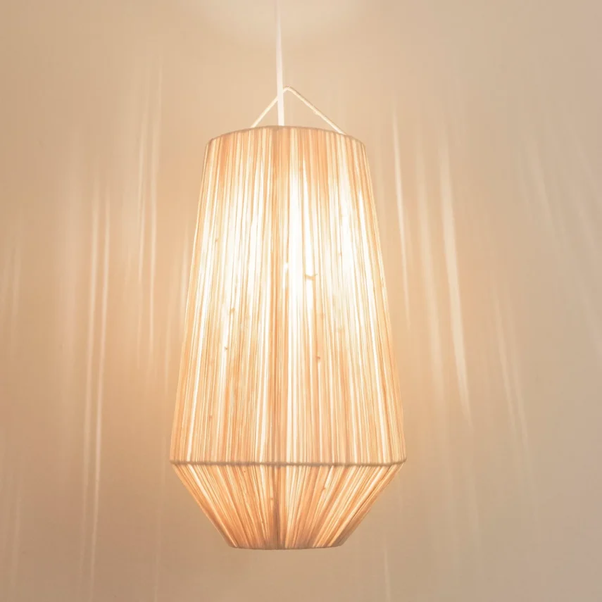 Natural Raffia Palm Hanging Lamp with Diamond Design