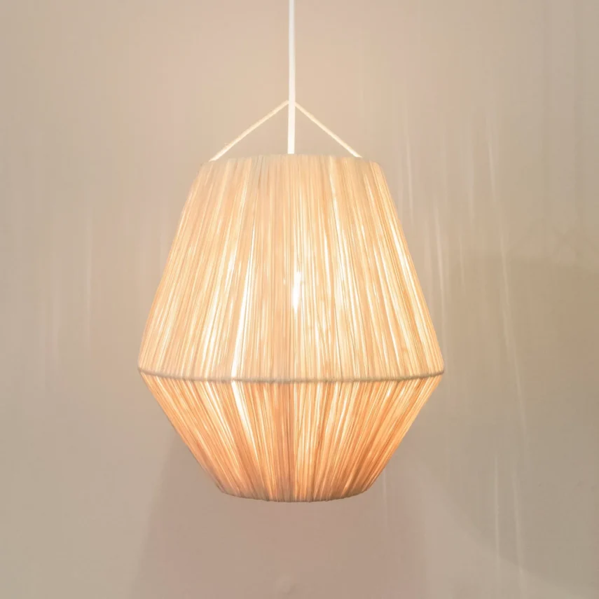 Natural Raffia Palm Diamond Hanging Lamp Small