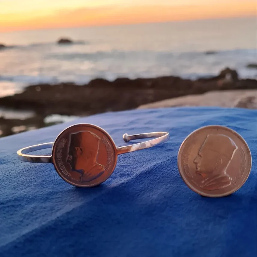 Silver Bracelet and ring Morocco 1960 Dirham Mohammed 5 Moroccan silver Berber Essaouira bangle