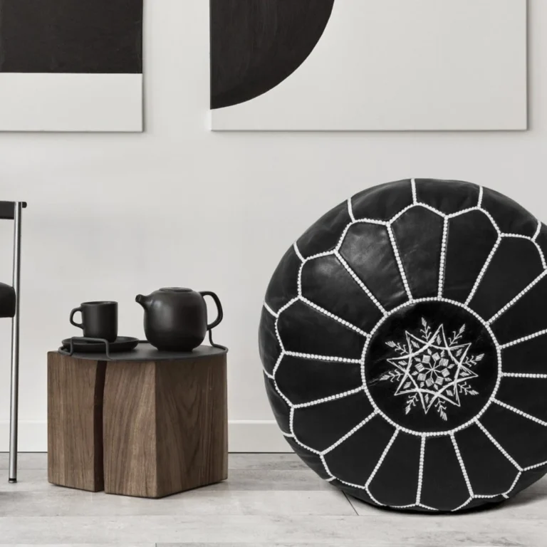 Black Leather Pouf Ottoman: Comfort & Moroccan Charm for Your Home